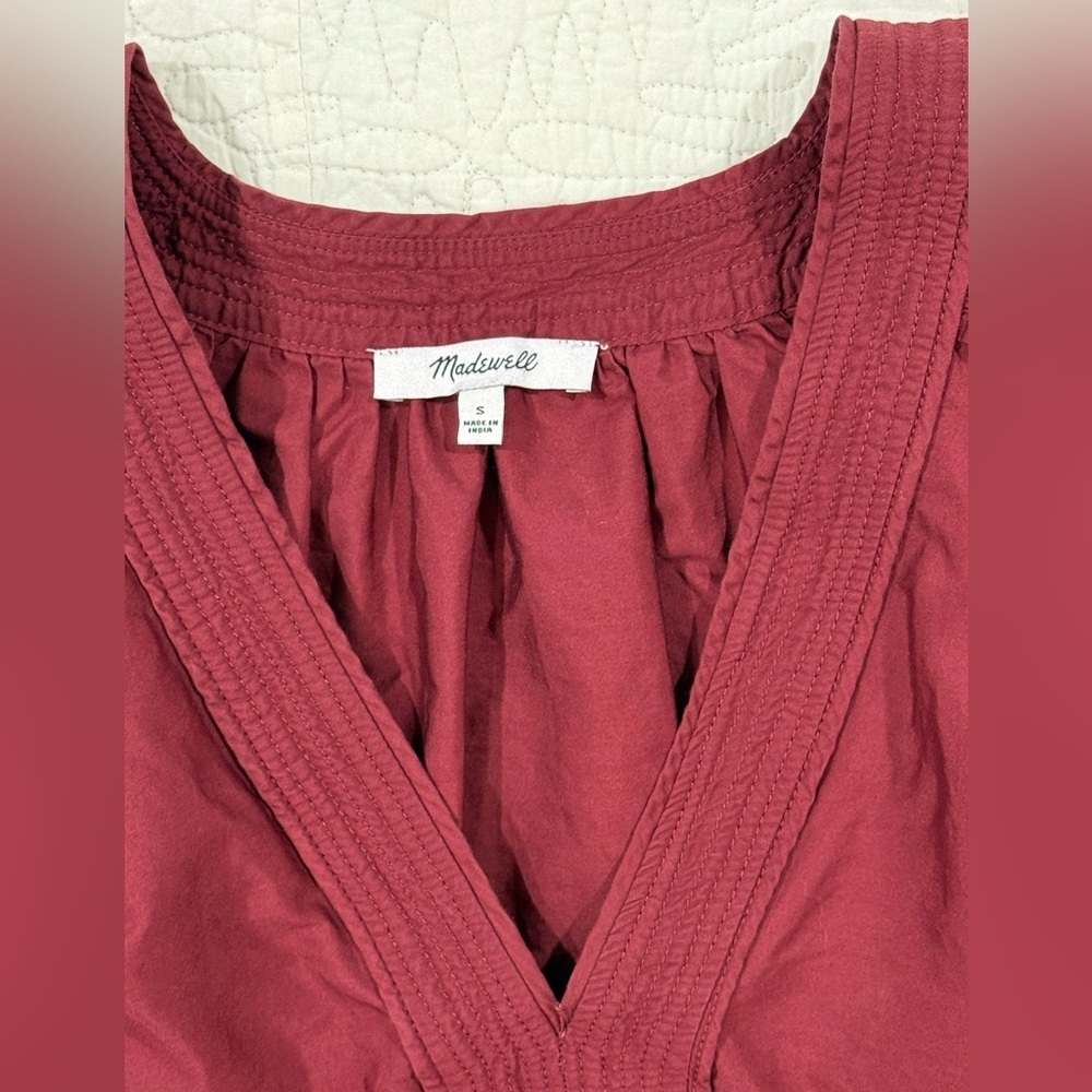 Madewell Brick Red V-Neck Puff Sleeve Tiered Mini Dress Size S 100% Cotton - Picture 8 of 10